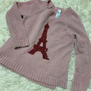 Justice Velour Little Girls Sweater Sz 6/7 Soft Pink Sequins Eiffel Tower France